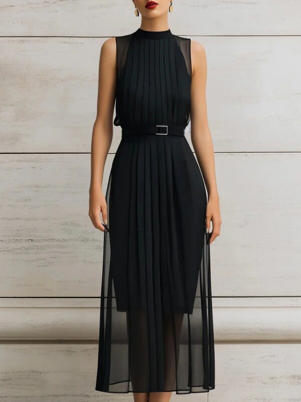 Womens Black Mesh-Panel High-Neck Sleeveless Dress - Image 6
