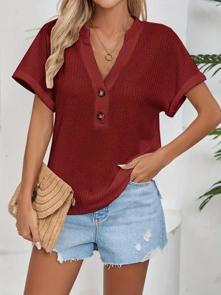 Women's Fashion Waffle-Weave Button-Up Top
