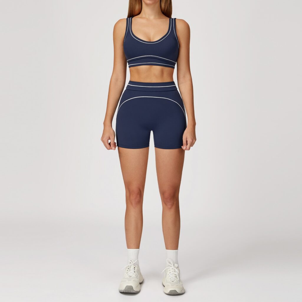 Contrast Color Brushed Yoga Suit Double-shoulder Strap High-grade Sports Workout Clothes