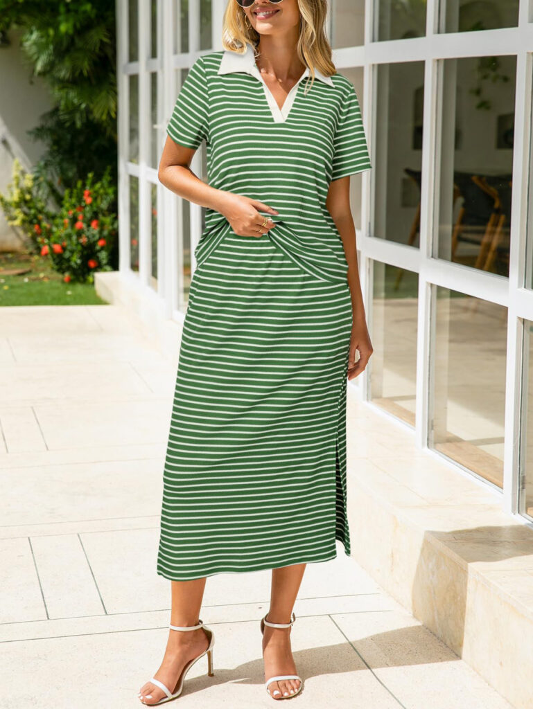 Womens Lapel T-shirt And Slit Skirt 2-piece Set