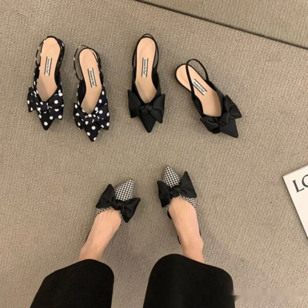French-style Pointed-toe Bow-embellished Closed-toe Sandals For Women - Image 7
