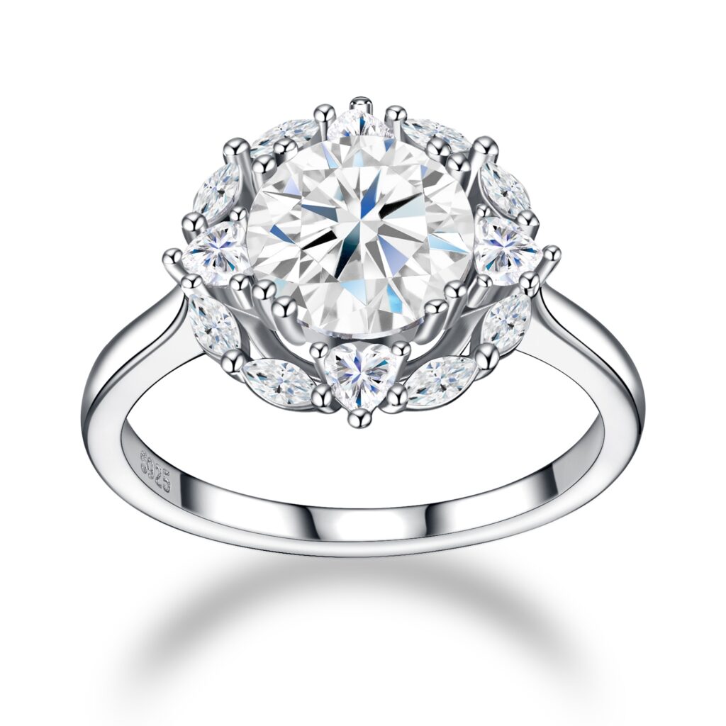 2-carat Luxury Fashion Minimalist Trend Jewelry Silver Ring Set With Top-quality Morganite, Made Of S925 Silver With Electroplated Platinum.