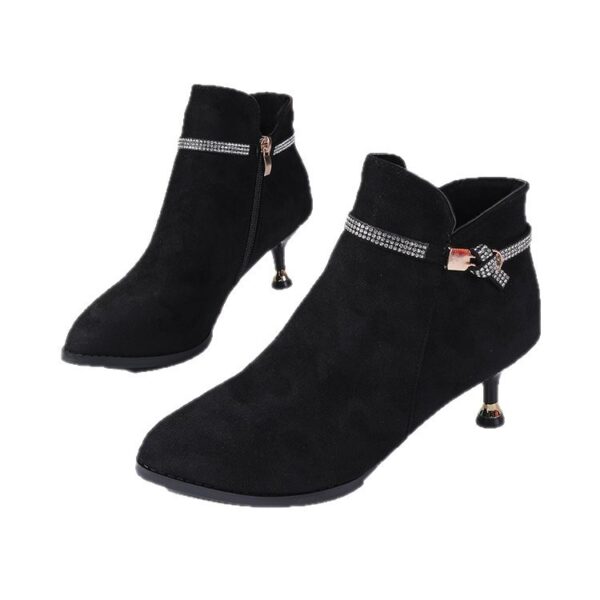 Fleece-lined Womens Shoes, Pointed-toe Stiletto Booties Short Shaft - Image 6