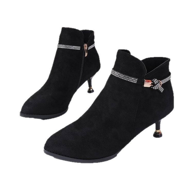 Fleece-lined Womens Shoes, Pointed-toe Stiletto Booties Short Shaft - Image 6