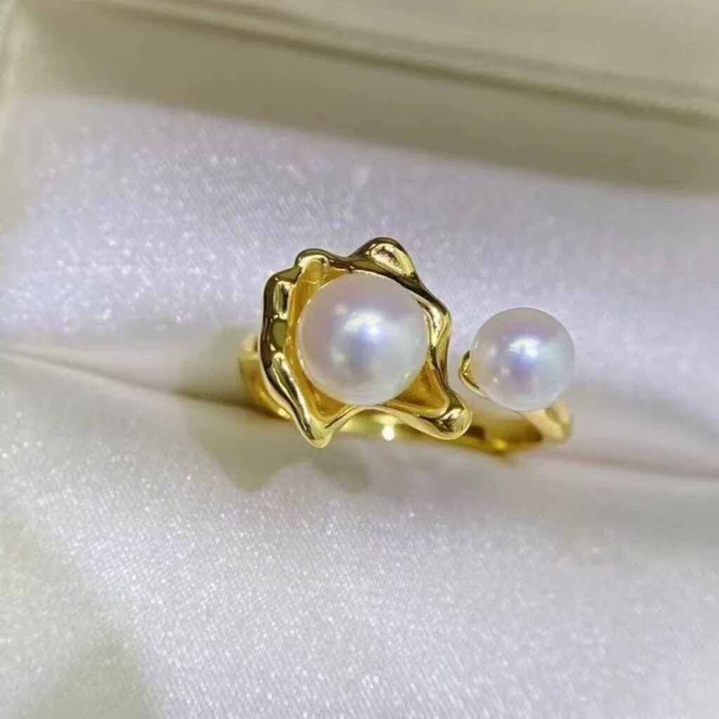 Double-pearl Natural Freshwater Pearl Ring For Women