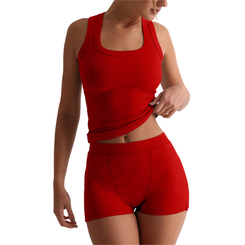 Womens Casual Solid-Colored Crew-Neck Slim-Fit Tank Top And High-Waist Shorts Set - Image 6