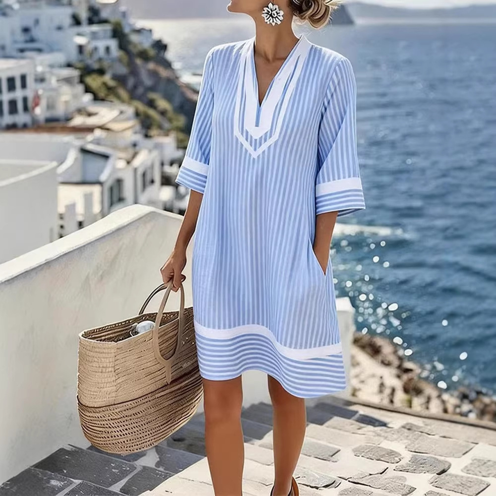V-neck Bohemian Print Loose-fitting Beach Dress - Image 10