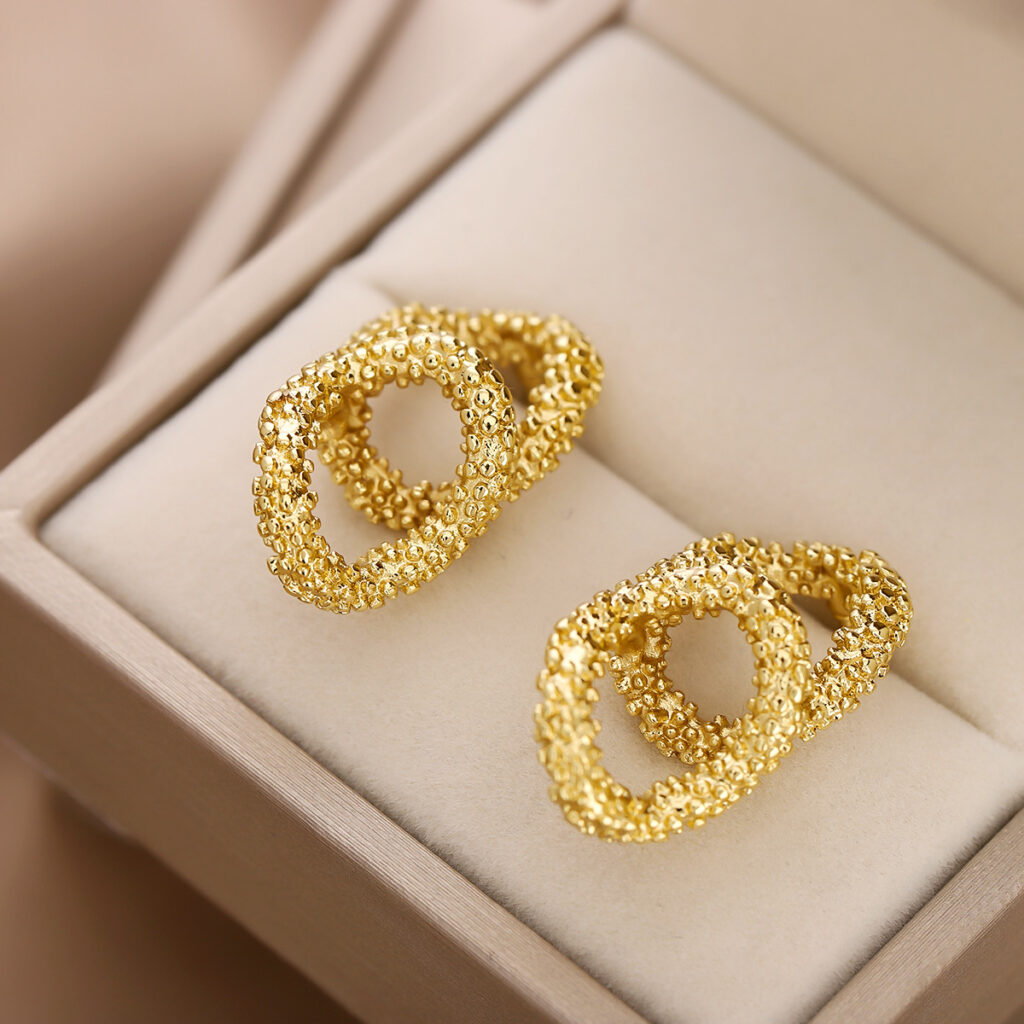 French Retro Frosted Hoop Earrings, Fashion Trendy Temperament Simple Studs, All-Match Geometric Vintage Jewelry