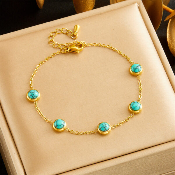 Retro All-Match Blue Turquoise Stainless Steel Jewelry Set - Image 6