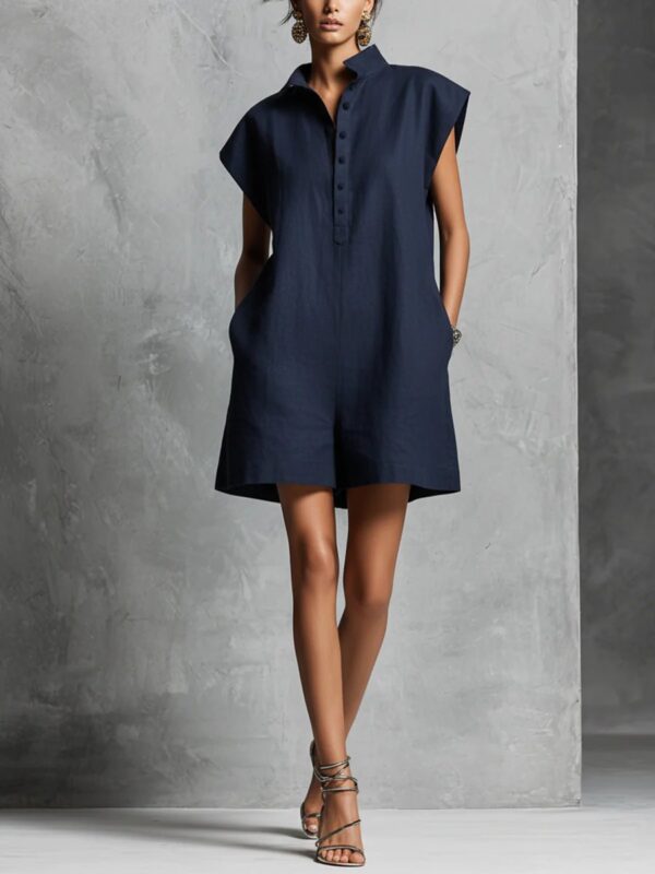 Women's Casual Lapel-Neck Sleeveless Short Jumpsuit - Image 8