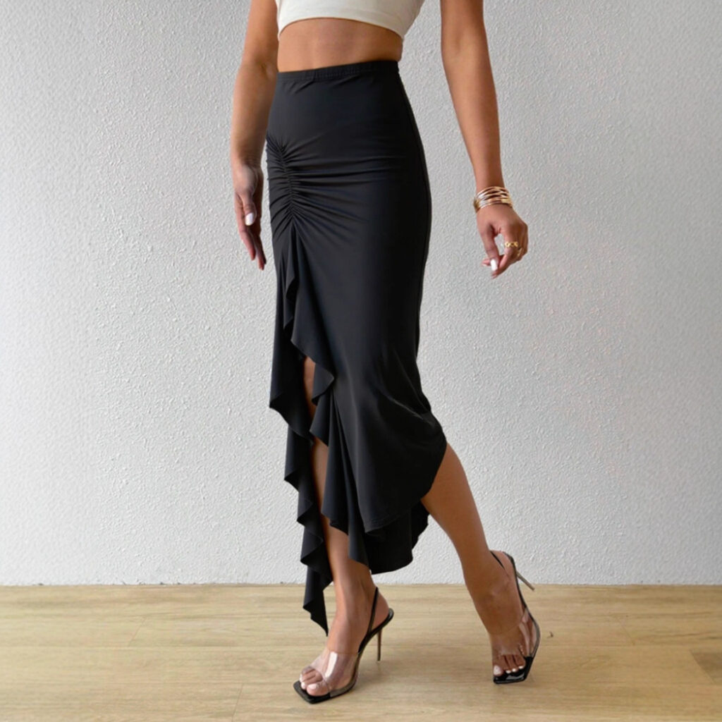 Irregular Ruffle-Patchwork High-Waist Skirt