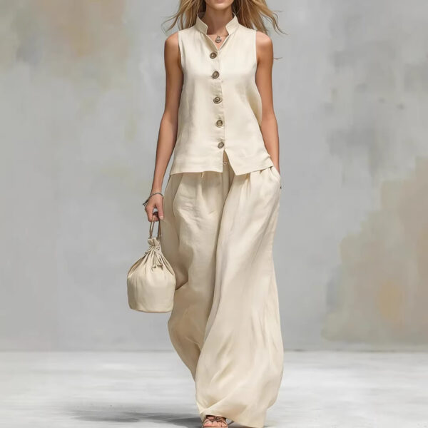 Fashionable Casual V-Neck Vest And Pants Set - Image 21