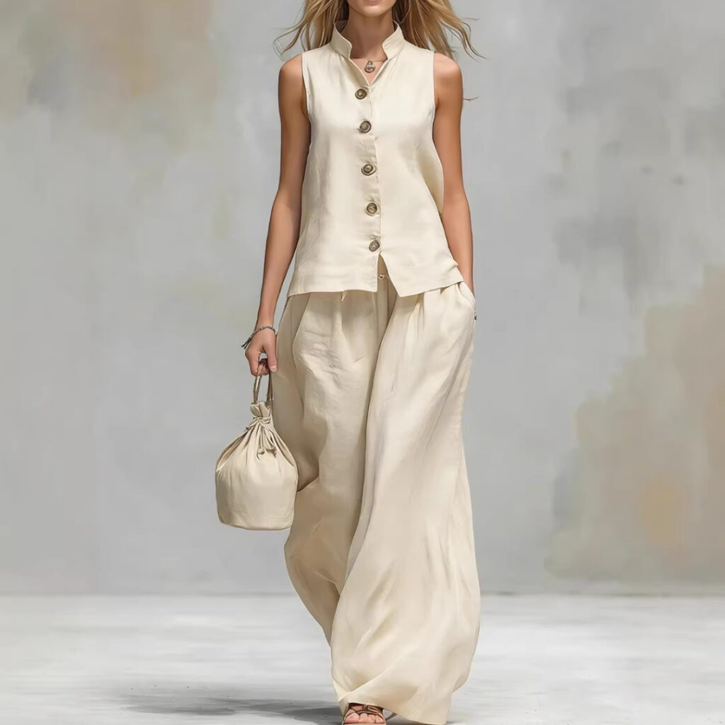 Fashionable Casual V-Neck Vest And Pants Set