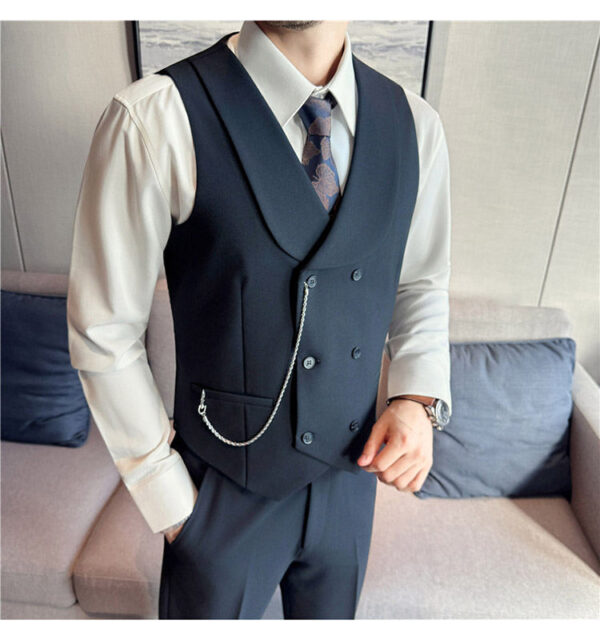 Men's Yarn-dyed High Double-breasted Shawl Collar Vest - Image 15