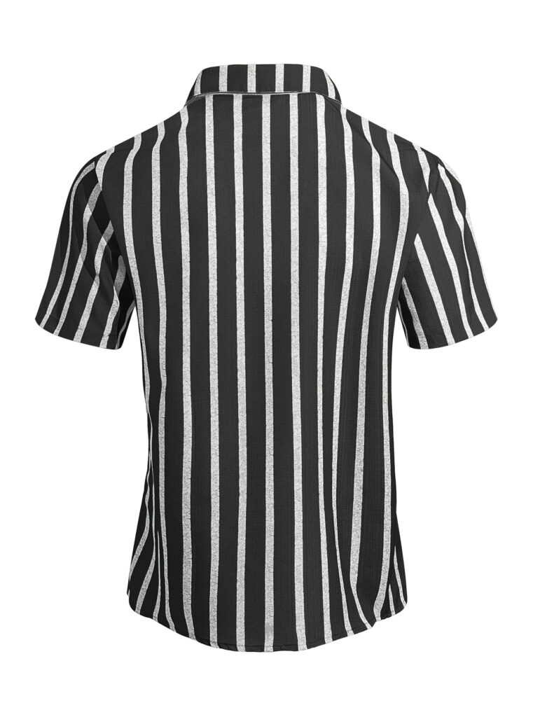 Men's Plus-Size Light Mature Lapel Striped Short-Sleeve Shirt