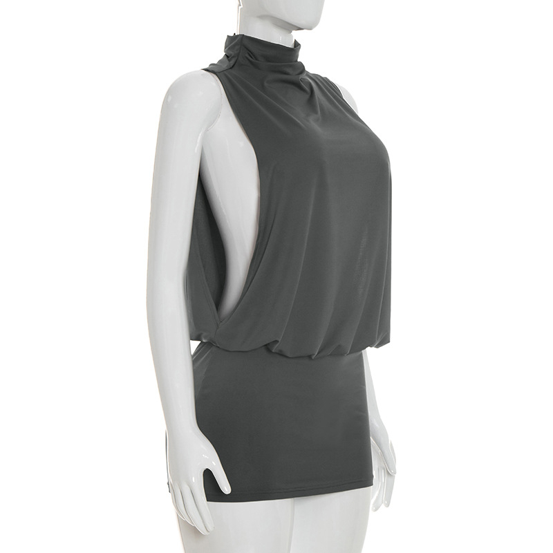 Simple And Elegant Sleeveless Turtleneck Mini Dress For Women - Image 20
