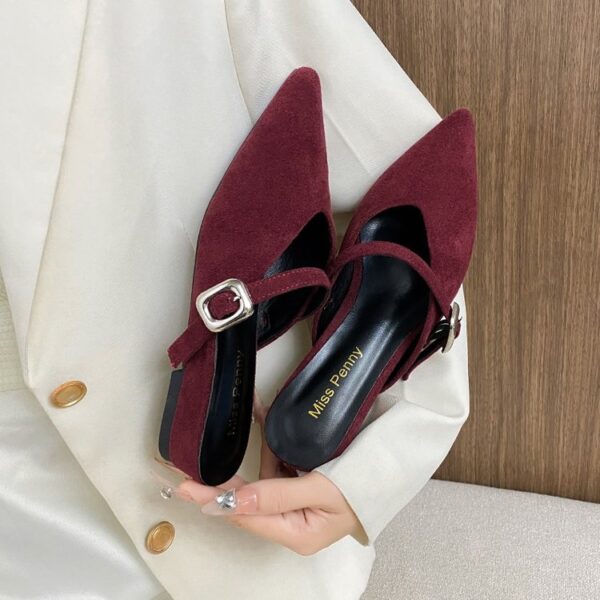 Women's Suede Pointed Toe Buckle Mule Slides - Image 5
