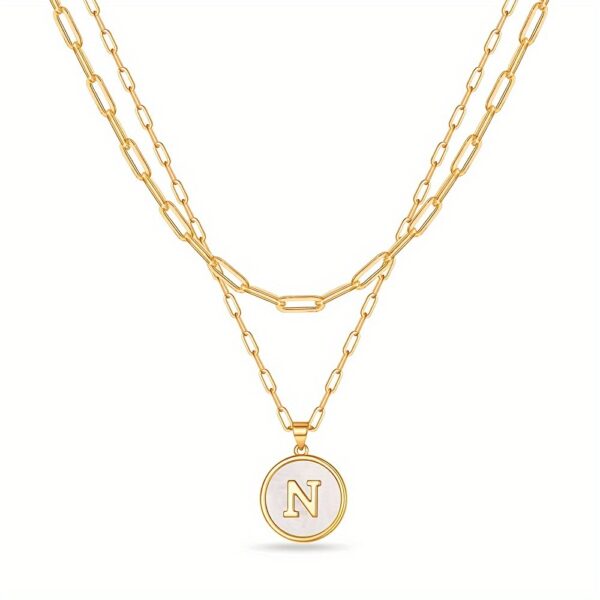 Circular Minimalist 26-Letter Pendant Double-Layer Necklace - Image 25
