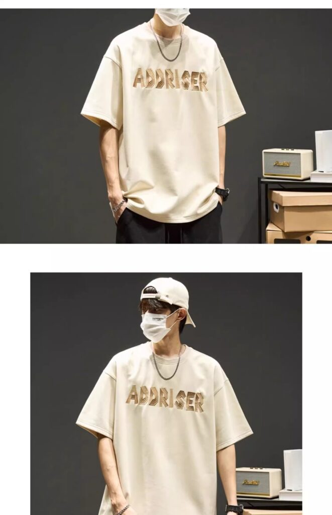 High-Street Embroidered Letter Crewneck Suede-Fleece Short Sleeve