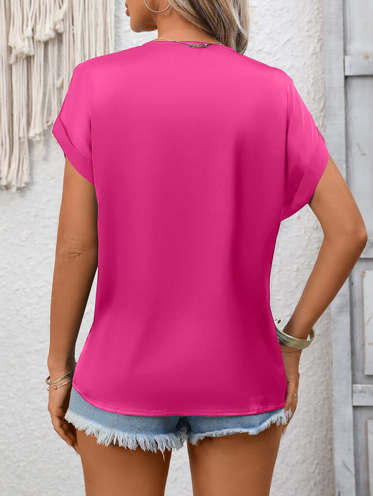 V-neck Lace Satin Short-sleeve Top Business Shirt