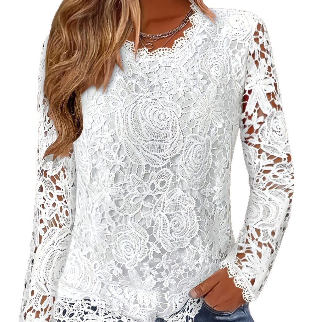 Lace Crewneck Long-sleeve Vintage Top