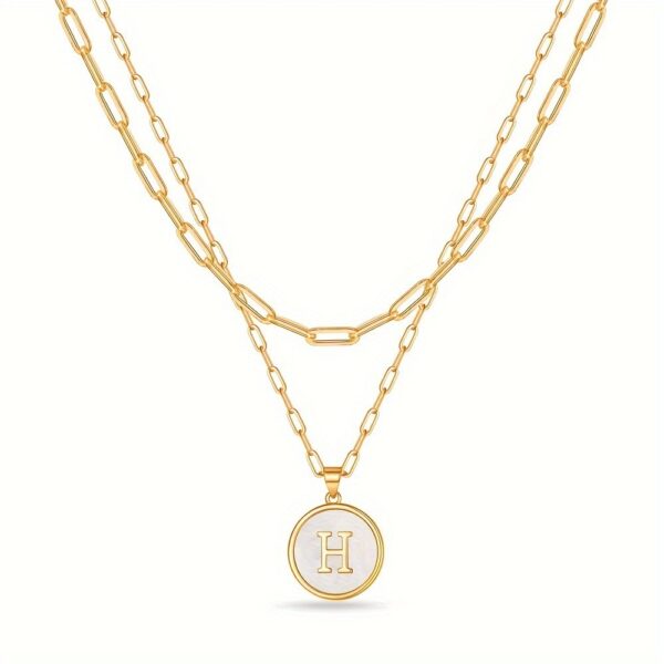 Circular Minimalist 26-Letter Pendant Double-Layer Necklace - Image 19
