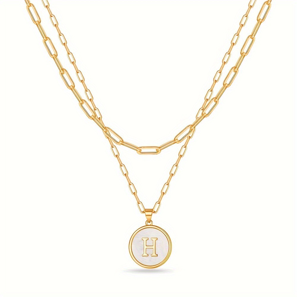 Circular Minimalist 26-Letter Pendant Double-Layer Necklace - Image 19