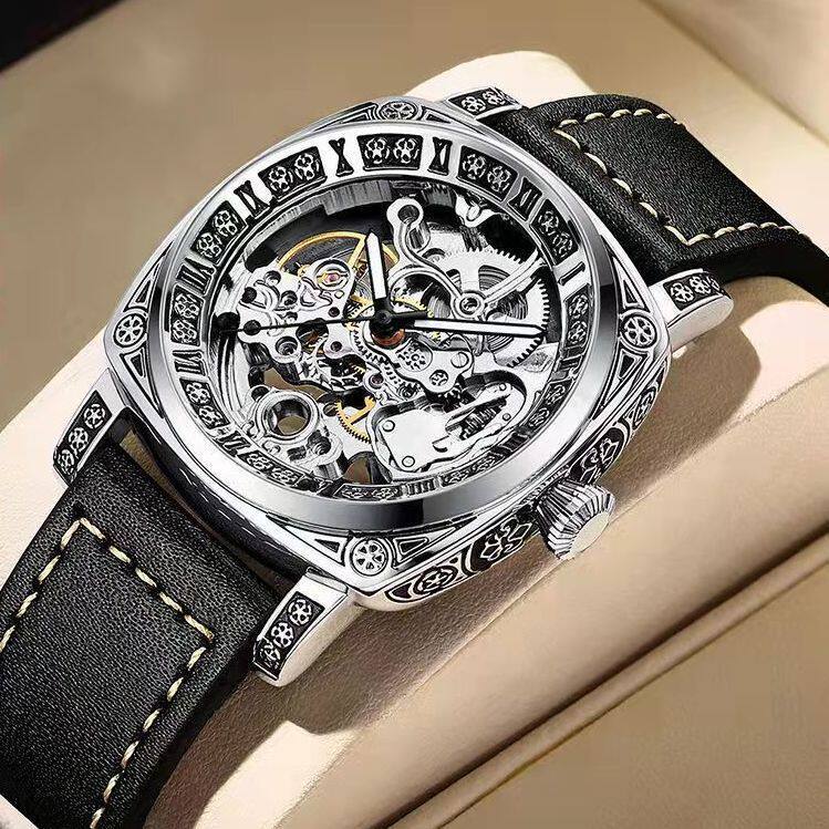 Carved Vintage Fashion Hollow Mechanical Automatic Mens Watch - Image 1