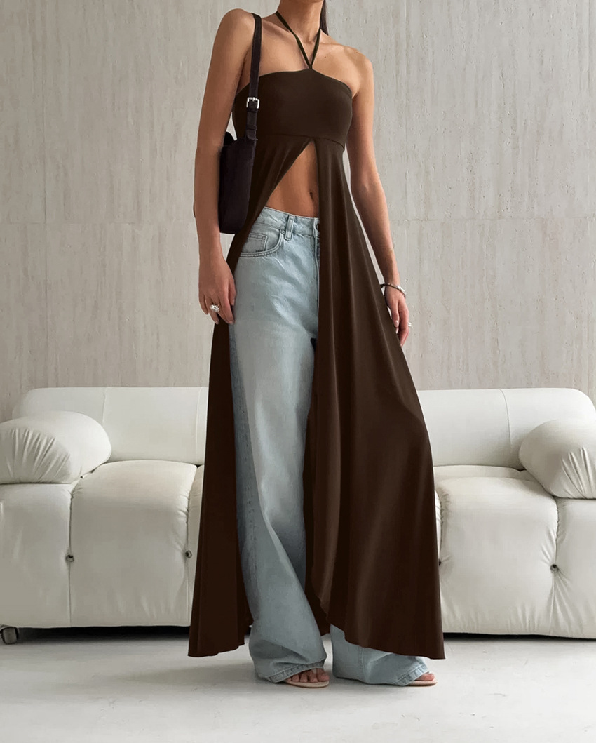 Halter-neck Sleeveless Strapless High Slit Dress - Image 1