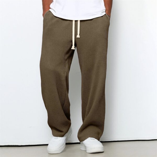 Mens Relaxed-fit Waffle-knit Wide-leg Athleisure Pants - Image 25