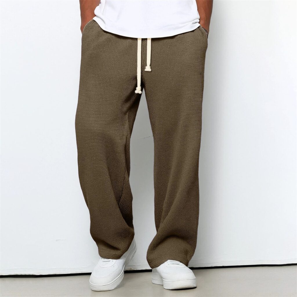 Mens Relaxed-fit Waffle-knit Wide-leg Athleisure Pants