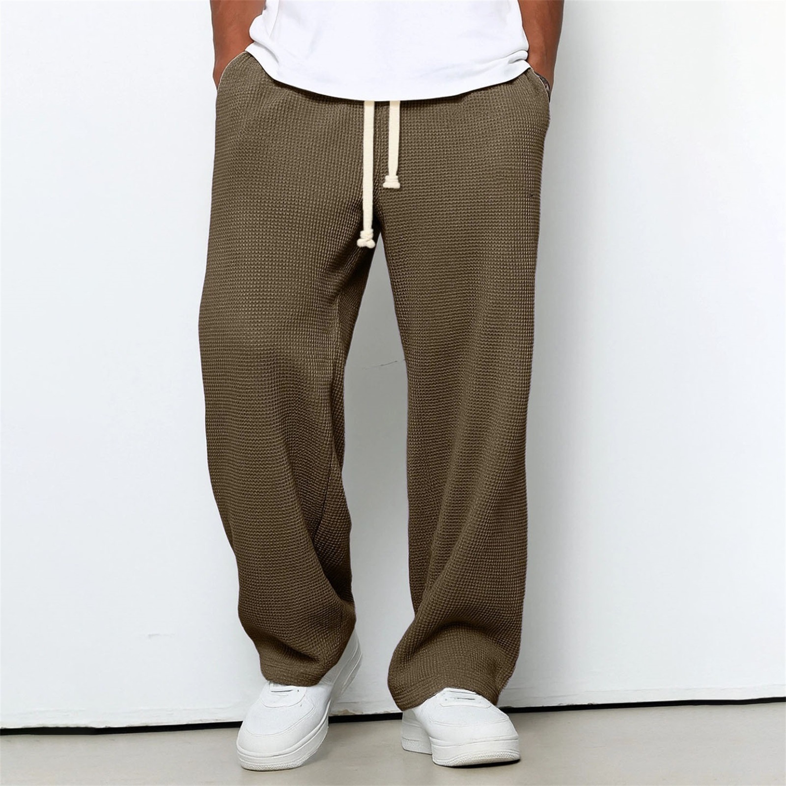 Mens Relaxed-fit Waffle-knit Wide-leg Athleisure Pants - Image 29
