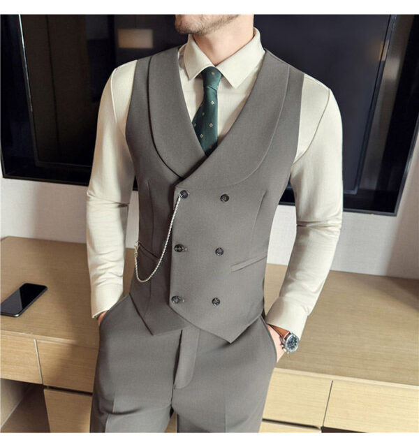 Men's Yarn-dyed High Double-breasted Shawl Collar Vest - Image 22