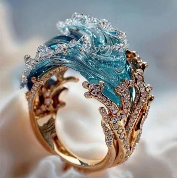 New Creative Light Luxury Wave Jewelry Set, Ocean Wave Design Ring And Earrings, All-Match For Women - Image 3
