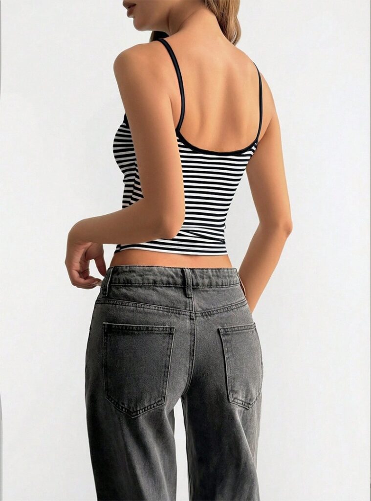 Retro Striped Low-Neck High-Waist Womens Tank Top