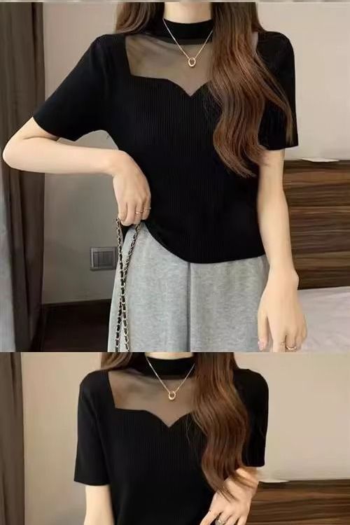 Women's Crew-Neck Short Organza French Top - Image 9