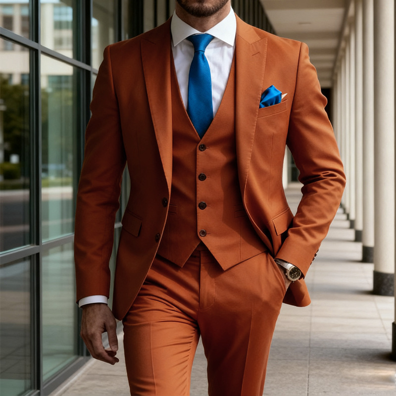 Mens Three-Piece Solid-Color High-End Stylish Suit With A Sophisticated Vibe - Image 7