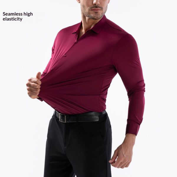 High-elasticity Mens Seamless Wrinkle-free Ice-silk Long-sleeve Shirt - Image 12