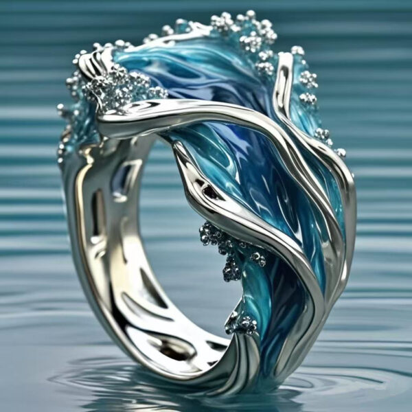 Ocean Series Wave Resin Ring For Women, Wavy Open Ring - Image 13