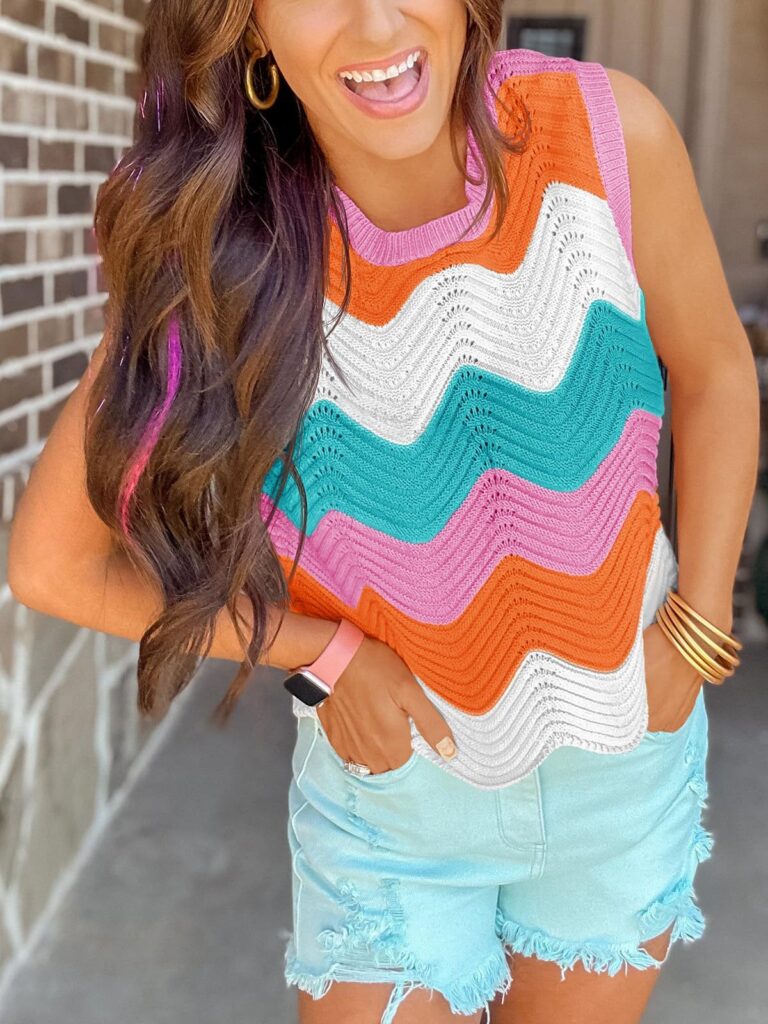 Summer Crew-Neck Knitted Top Dopamine Short Sleeves