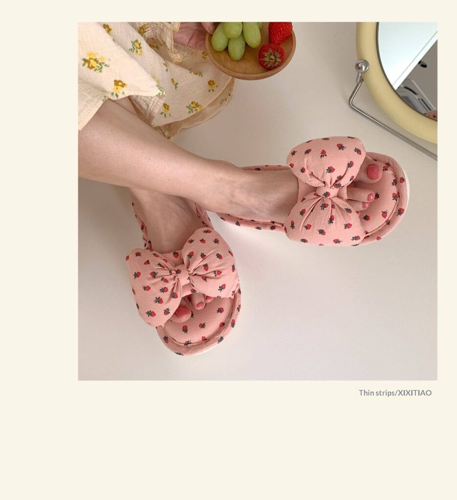Household Sweet Bow-Knot Womens Cotton And Linen Slippers