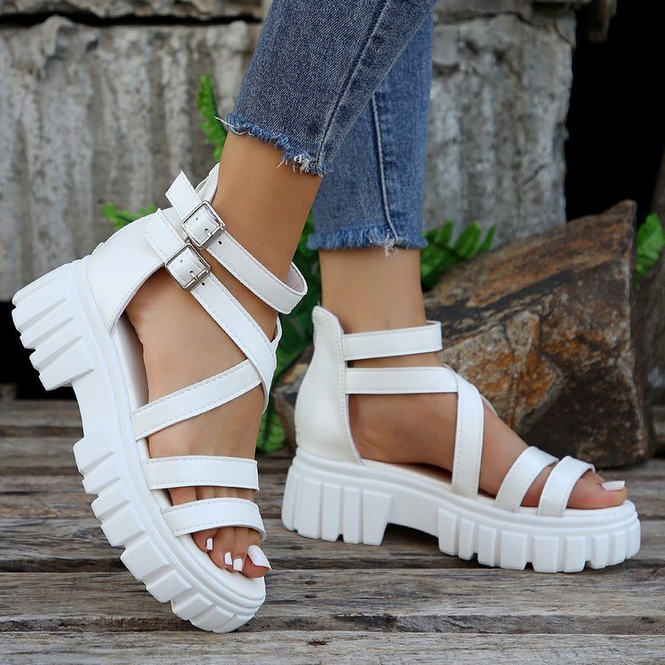 Platform All-match Hollowed-out Mid-heel Strappy Sandals
