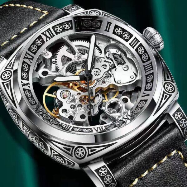 Carved Vintage Fashion Hollow Mechanical Automatic Mens Watch - Image 3
