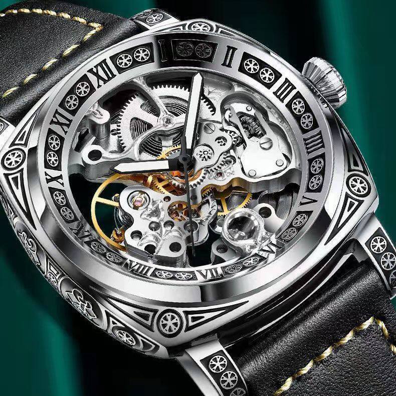 Carved Vintage Fashion Hollow Mechanical Automatic Mens Watch - Image 3