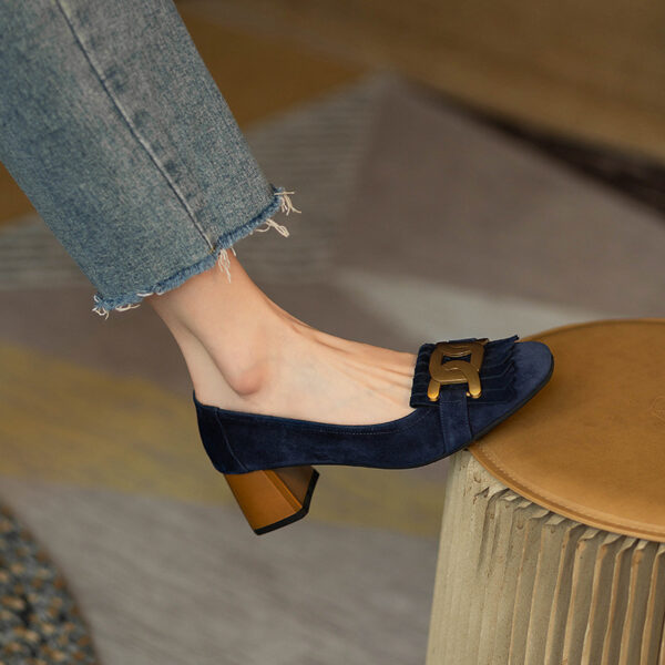 Square-toe Metal-buckle Chunky-heel Womens Shoes - Image 2