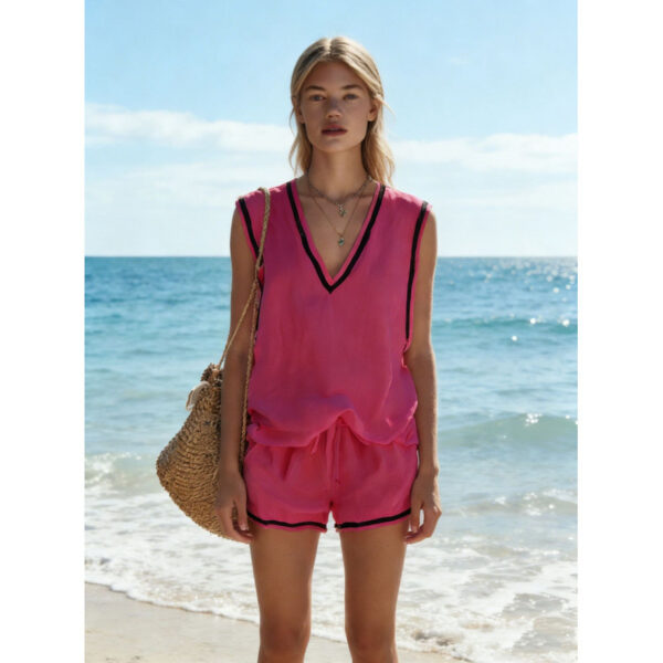 Women's V-neck Vest And Shorts Two-Piece Set - Image 36