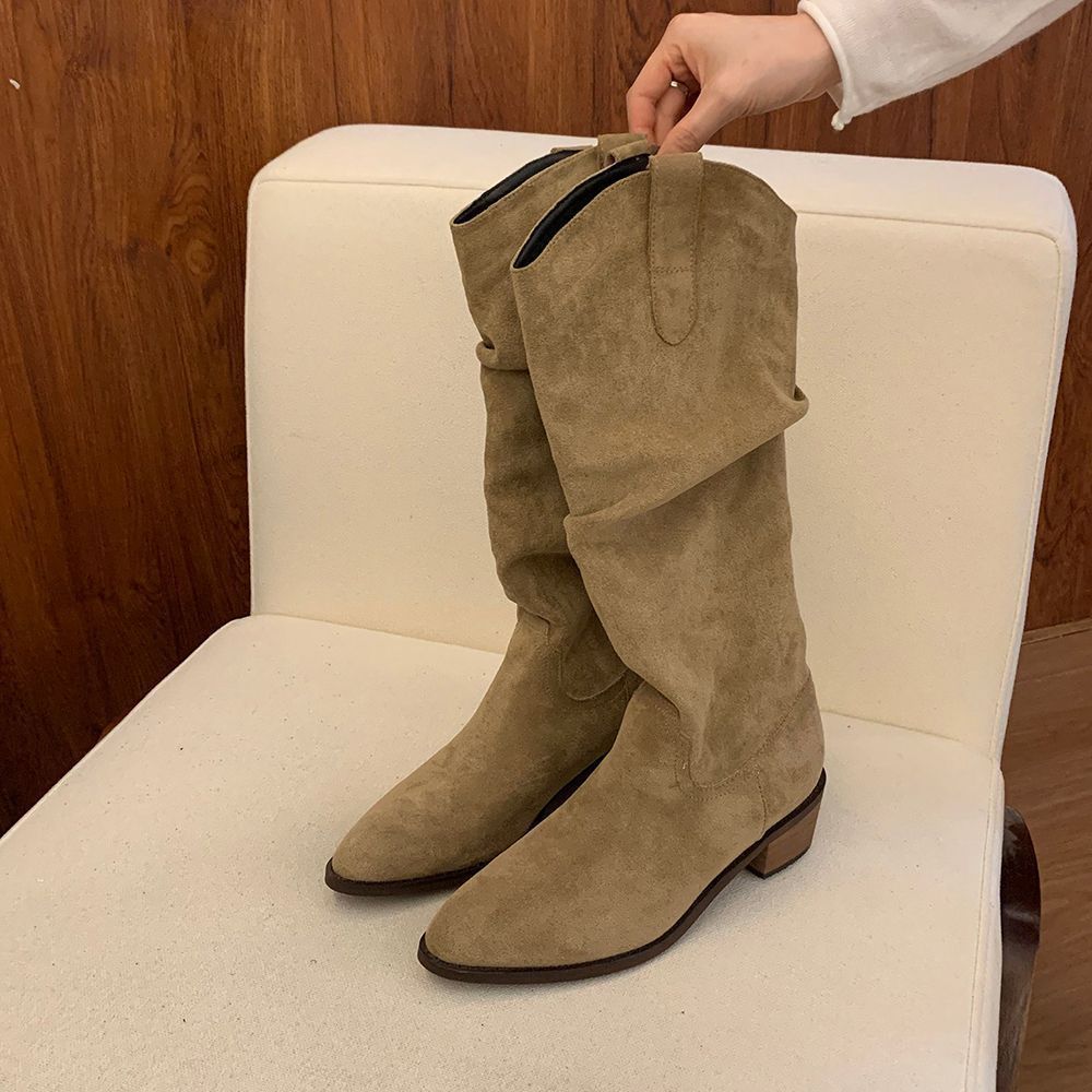 Retro-style Pointed-toe Womens Shoes Chunky-heeled High Niche Minimalist Versatile Boots
