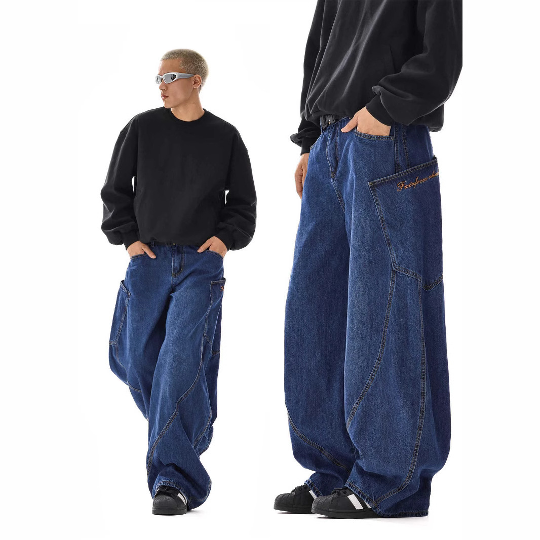 American-style Vintage Design Scimitar Workwear Jeans For Men And Women - Image 1