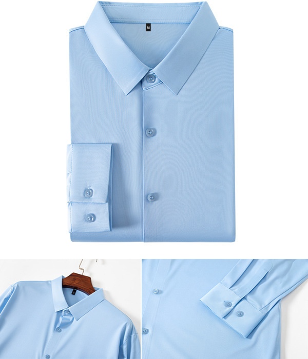 High-elasticity Mens Seamless Wrinkle-free Ice-silk Long-sleeve Shirt - Image 13
