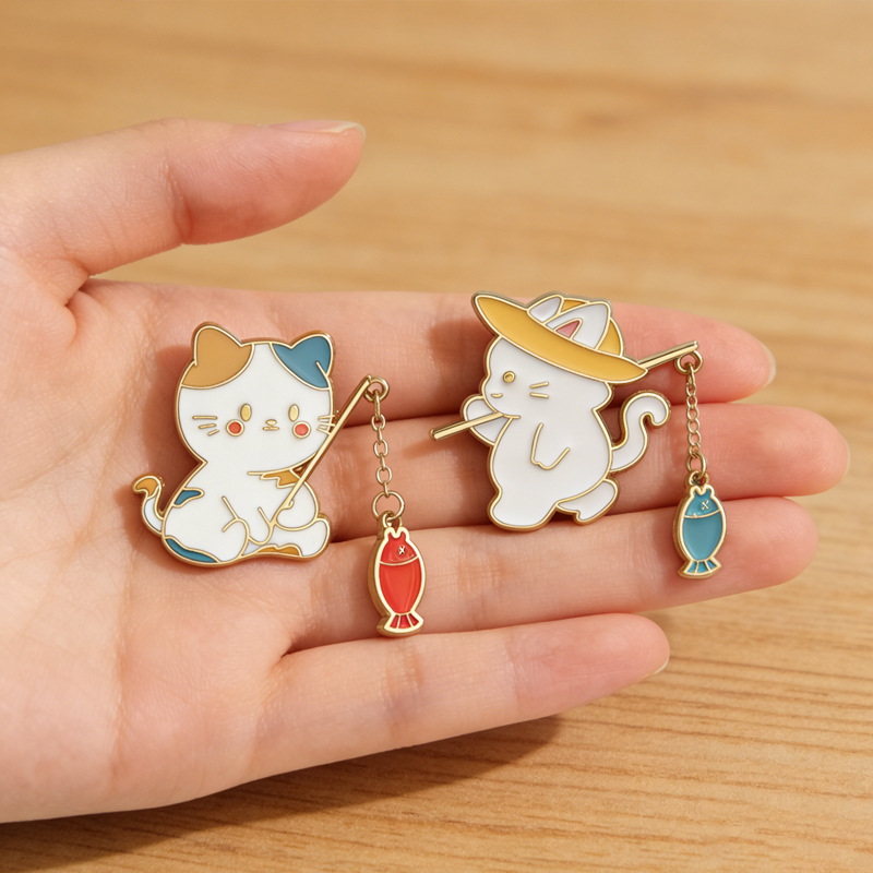Cute Cat Fishing Creative Couple Brooch - Image 2